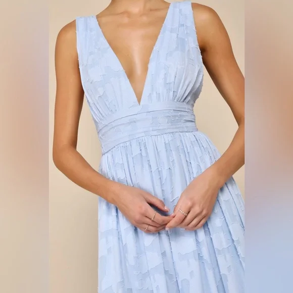 Lulus Sweet Sophistication Light Blue Burnout Floral Maxi Dress Size XL Formal - Picture 2 of 10